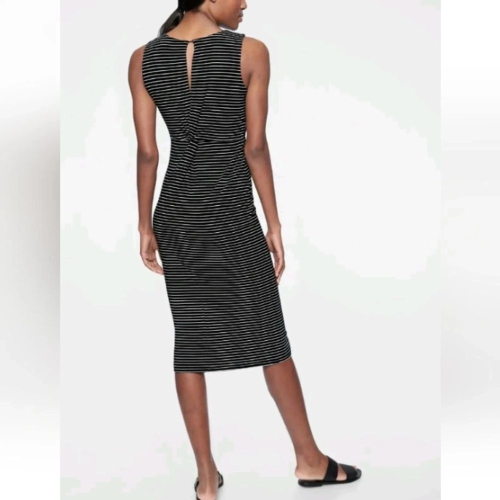 Athleta Striped Midi Dress Women XS Black Back Twist Minimalist Sporty Chic‎ Eco